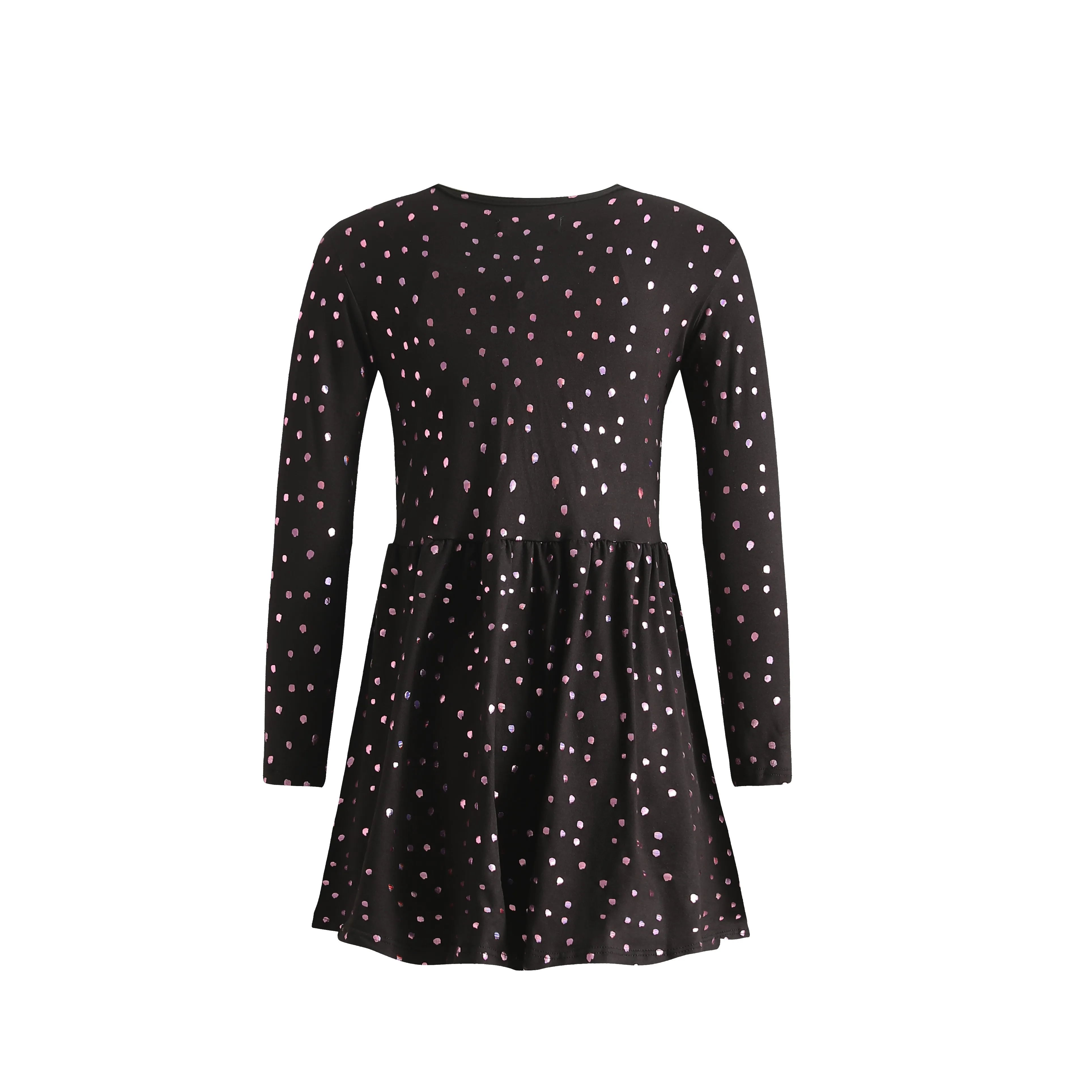 ALMA-LS-BABYDOLL-DRESS (KIDS) - BLACK PINK HOLOGRAPHIC DOT