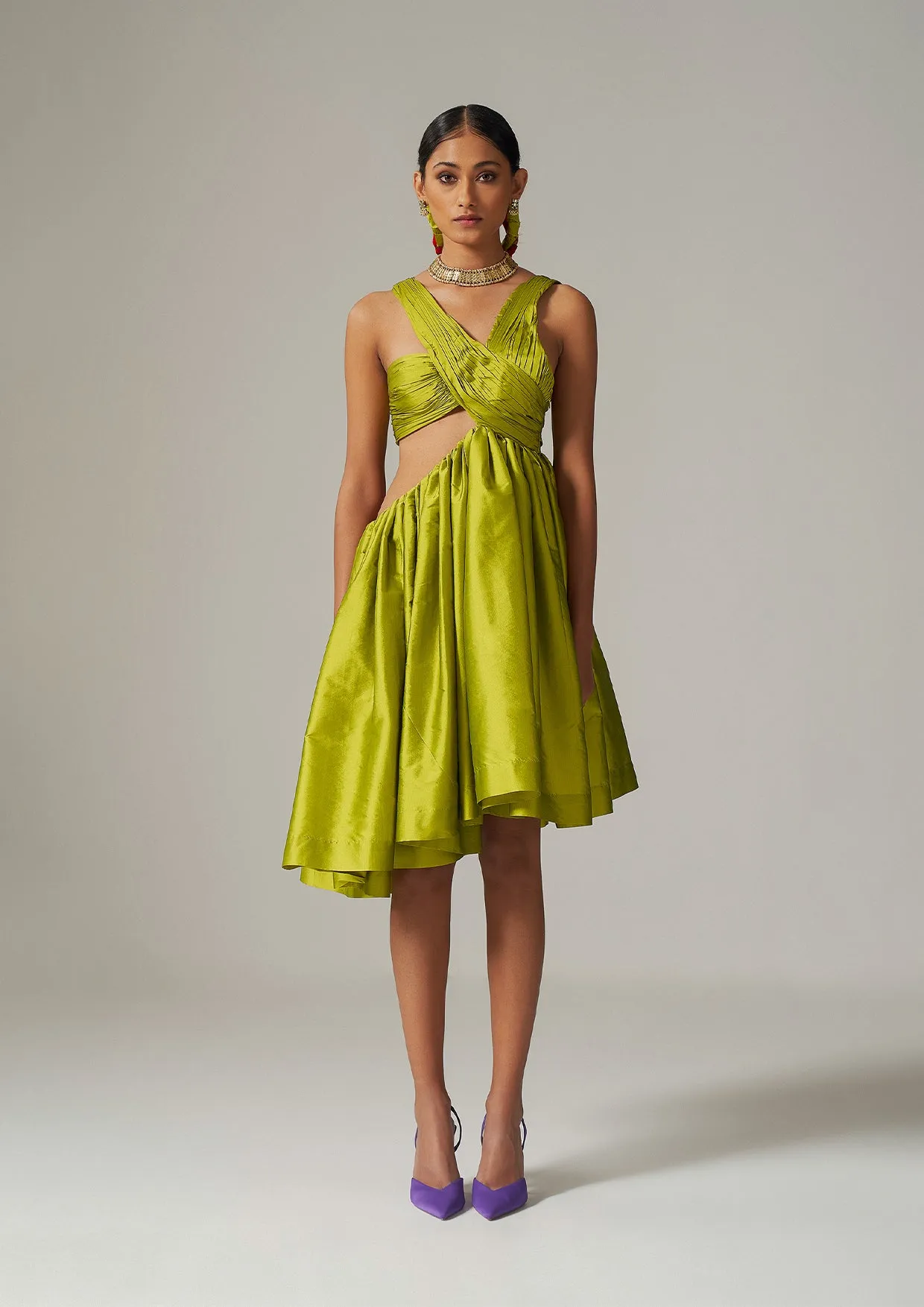 Asymmetrical Taffeta Cut-Out Dress