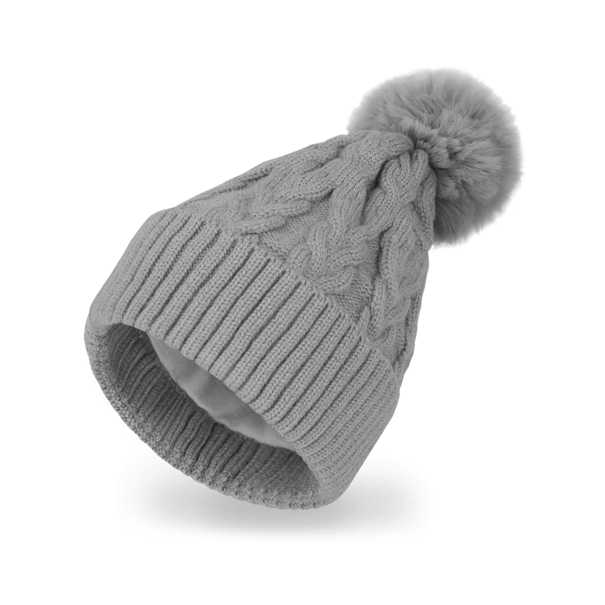 Baby Winter Knit Cotton Lined Pompom Hat | Black