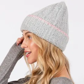 Beanie Grey w/ Pink Stripe