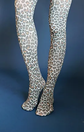 Beige Leopard Printed Art Tights