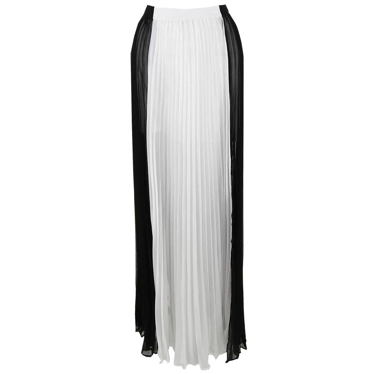 Black and White Pleated Column Maxi Skirt