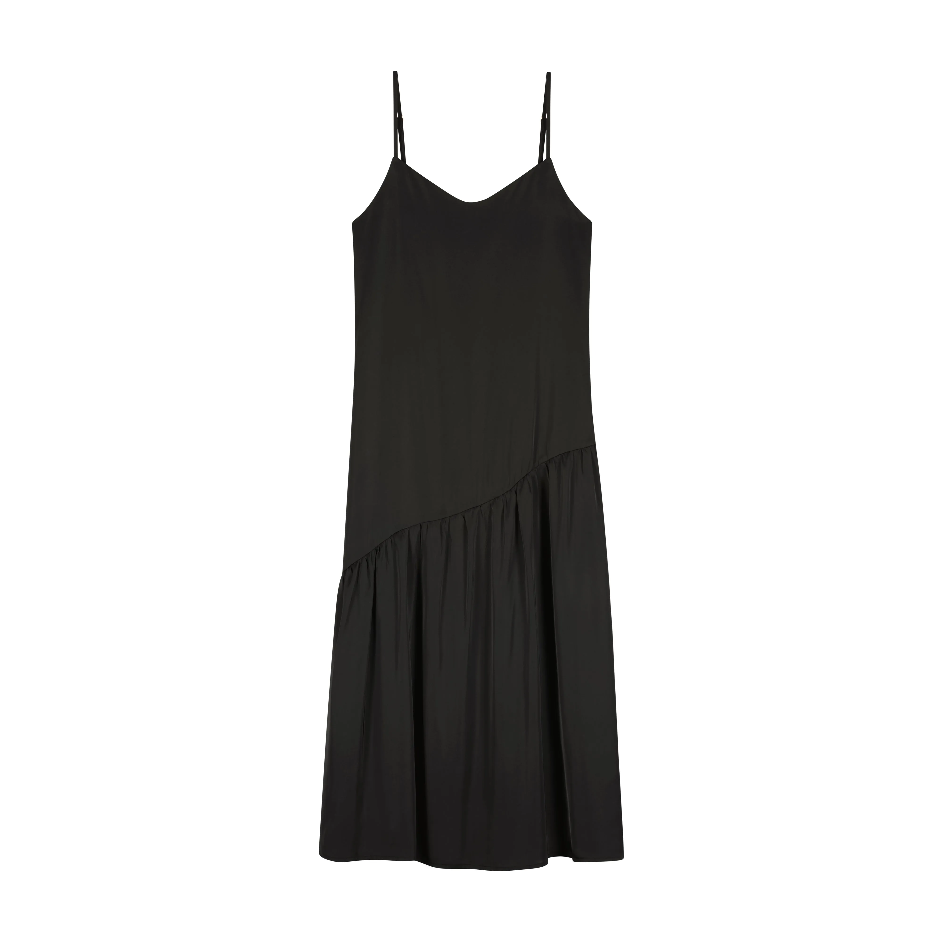 Bliss Slip Dress With Asymmetric Detail Black