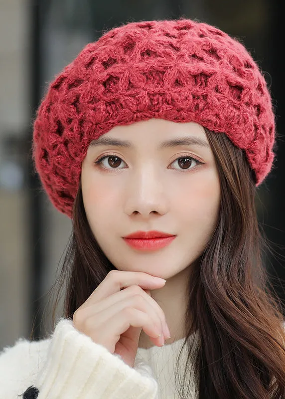 Boutique Khaki Hollow Out Cotton Knit Beret Hat