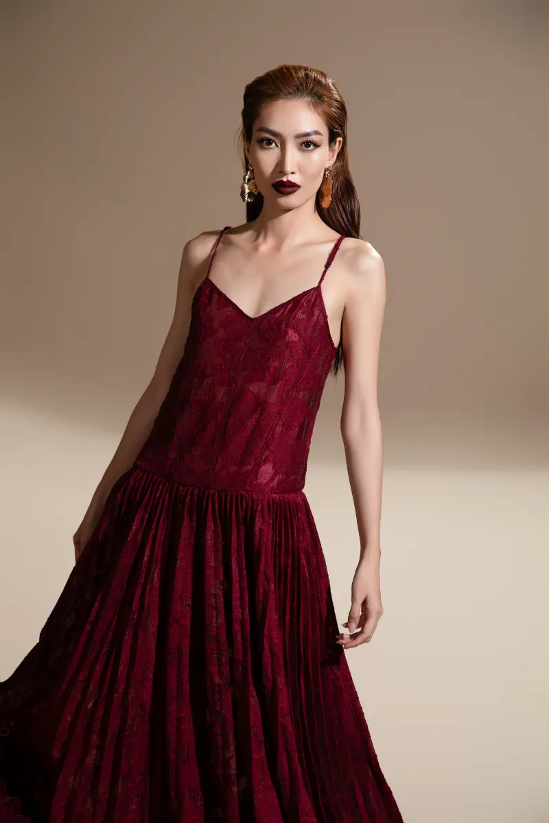 BRITTANY FLARED CAMISOLE BROCADE ORGANZA MAXI DRESS