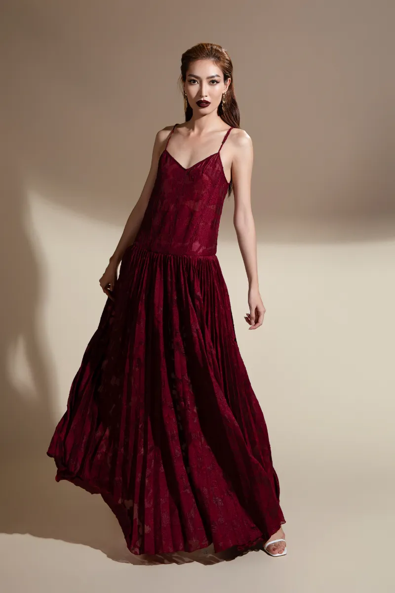 BRITTANY FLARED CAMISOLE BROCADE ORGANZA MAXI DRESS