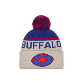 Buffalo Bills NFL New Era Men's Blue Beige 2024 Sideline Historic Sport Knit Pom Hat