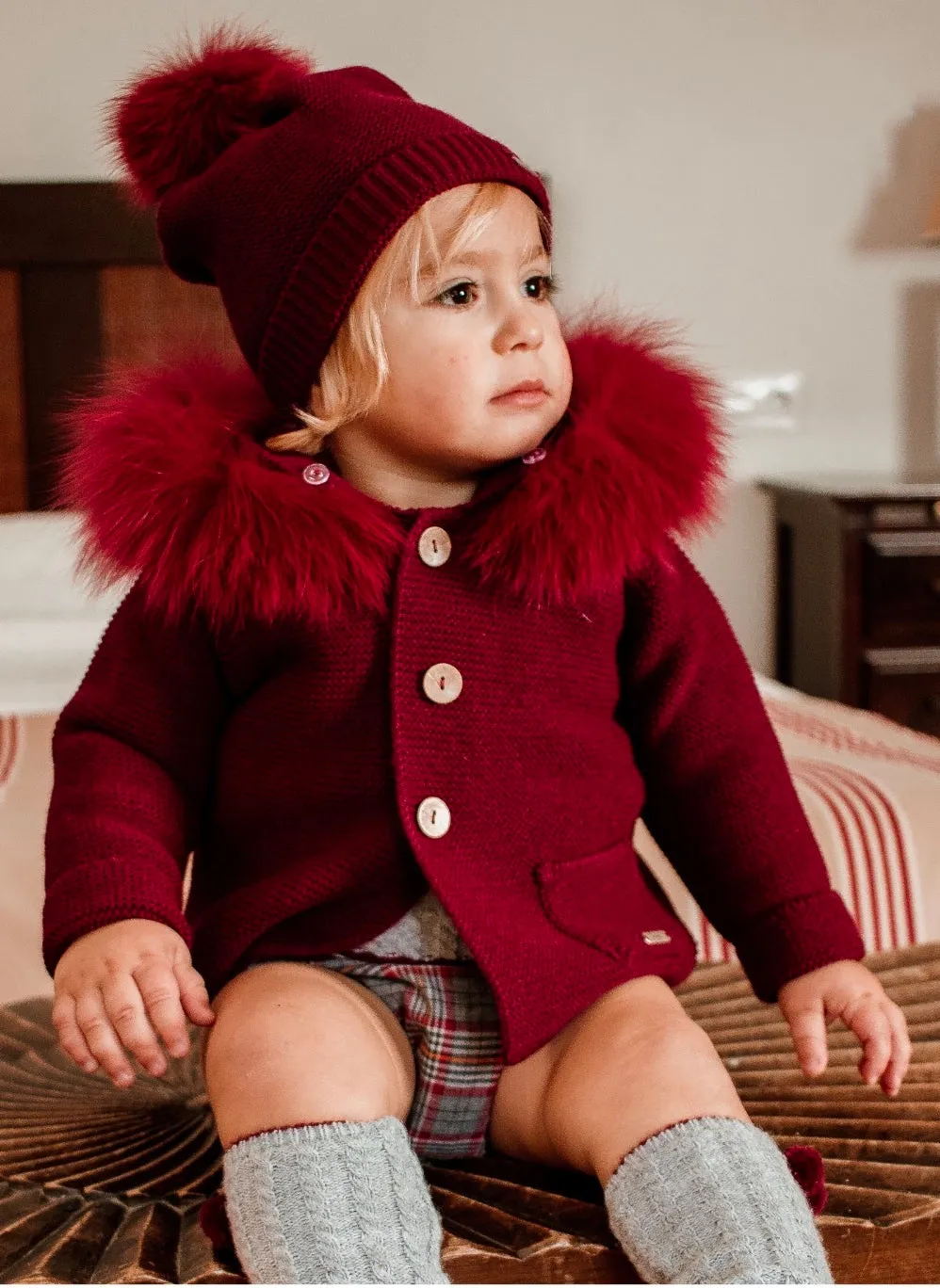 Burgundy Fur Hood Coat