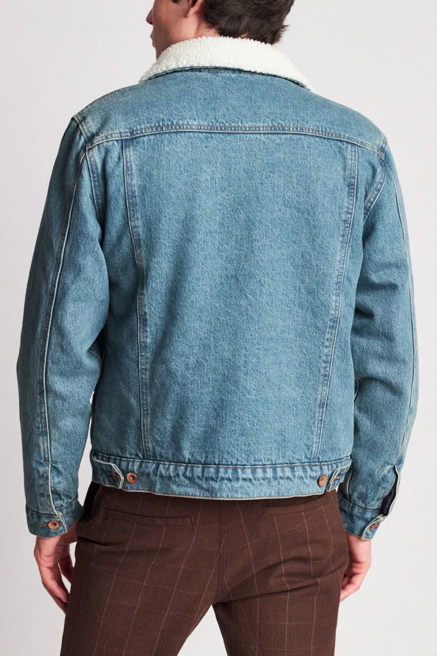 Cable Sherpa Denim Jacket - Faded Indigo