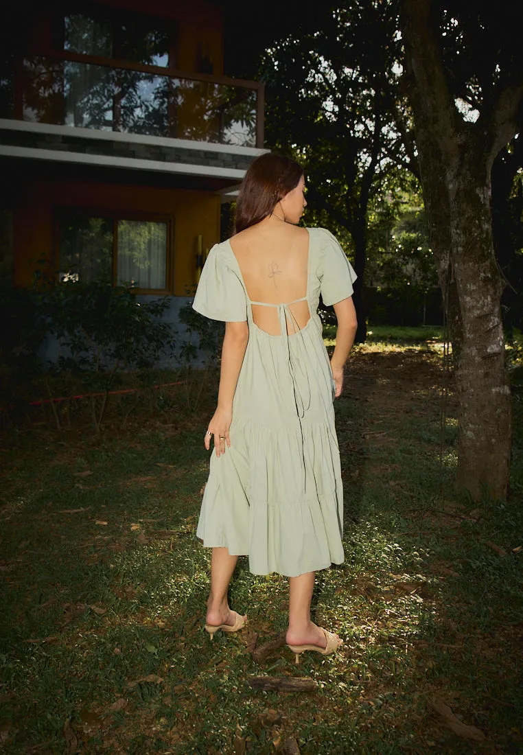 Caimana Sage Green Strappy Back Detail Midi Dress