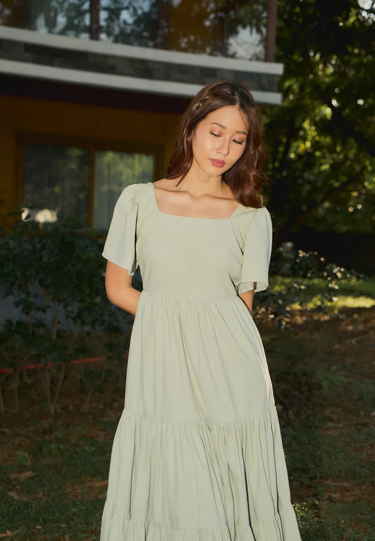 Caimana Sage Green Strappy Back Detail Midi Dress