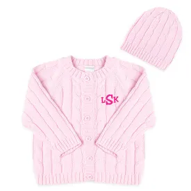 Cardigan Sweater & Hat Set - Pink