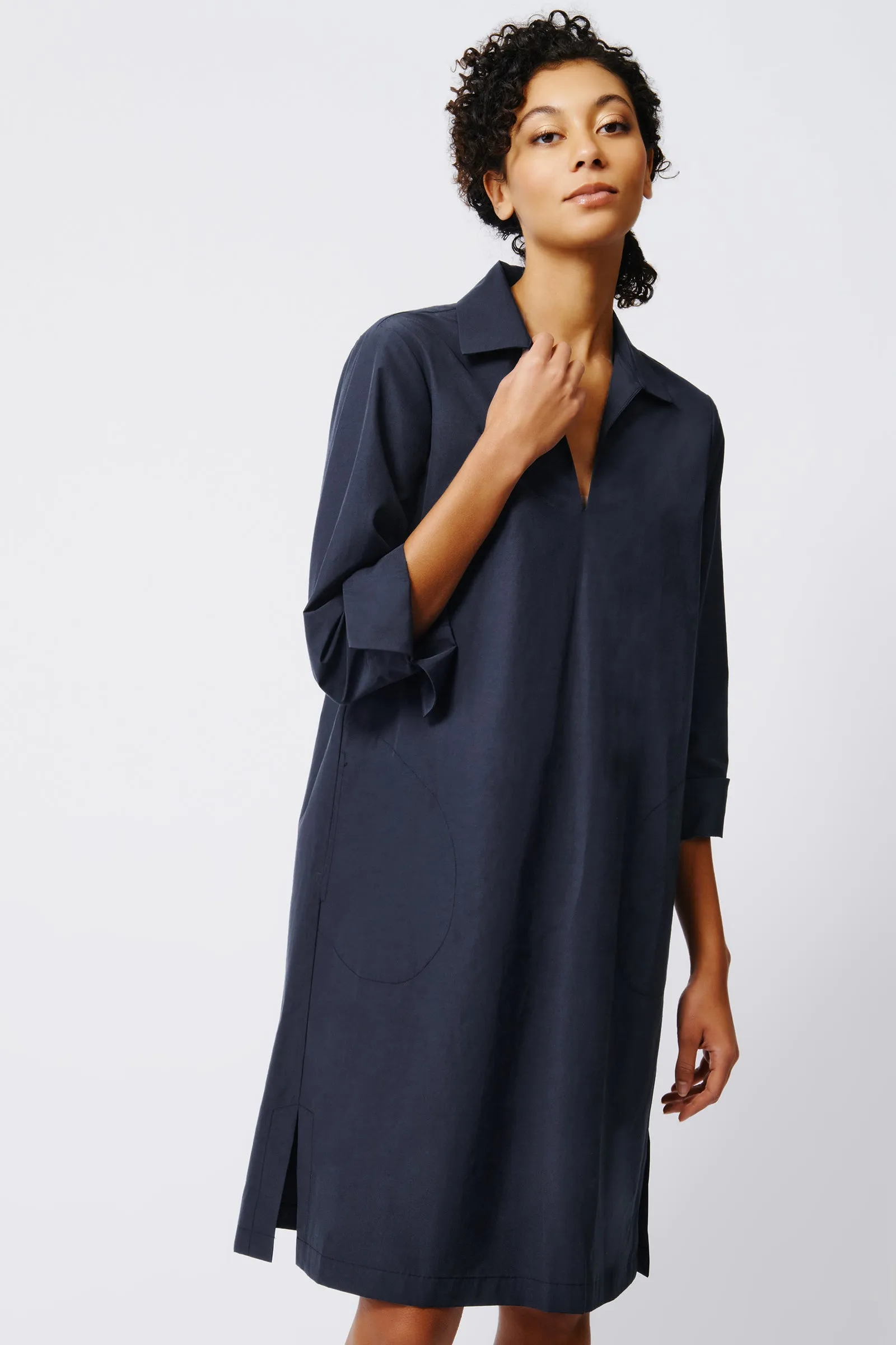 Cecil Collared V-Neck Dress - Navy Broadcloth