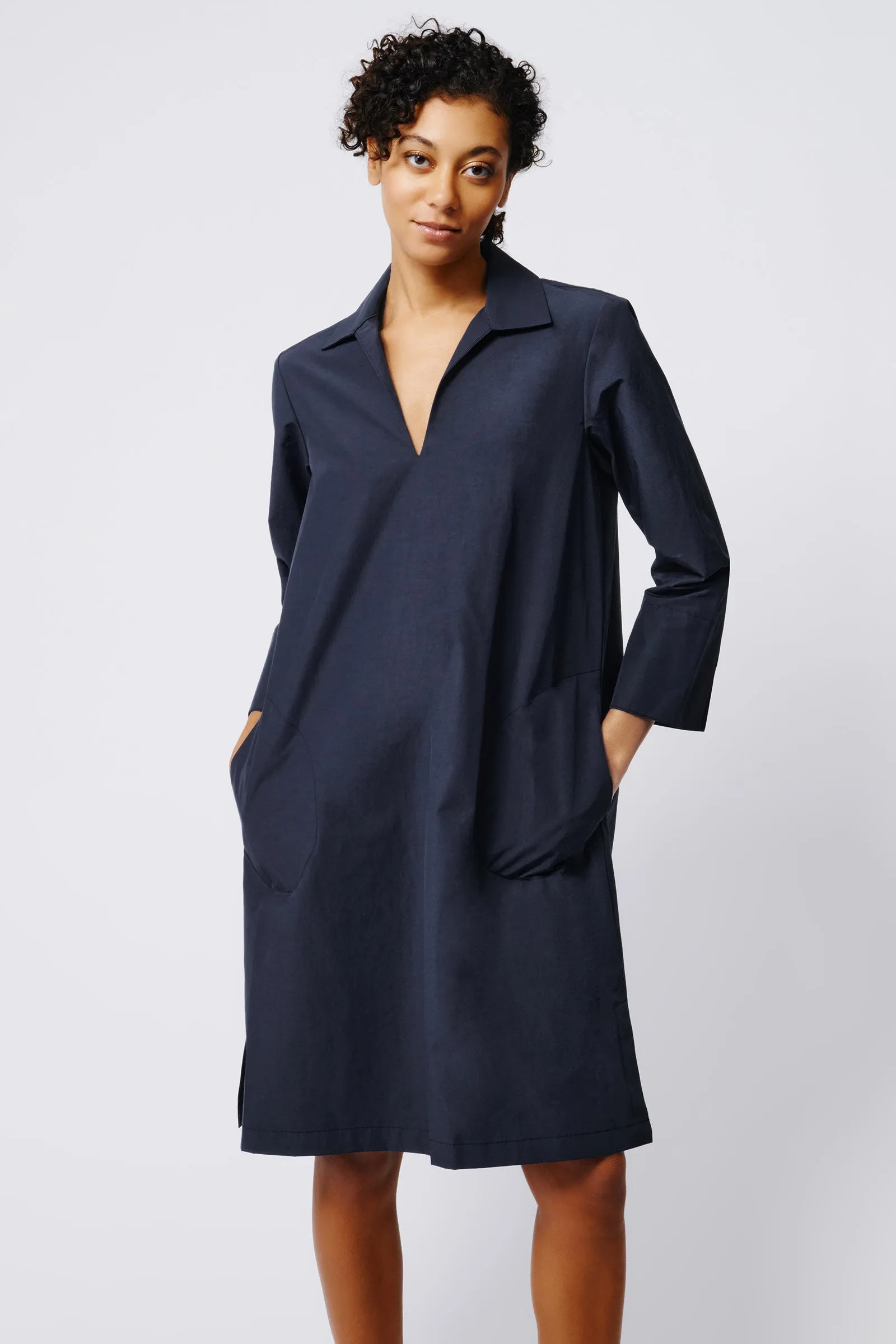 Cecil Collared V-Neck Dress - Navy Broadcloth