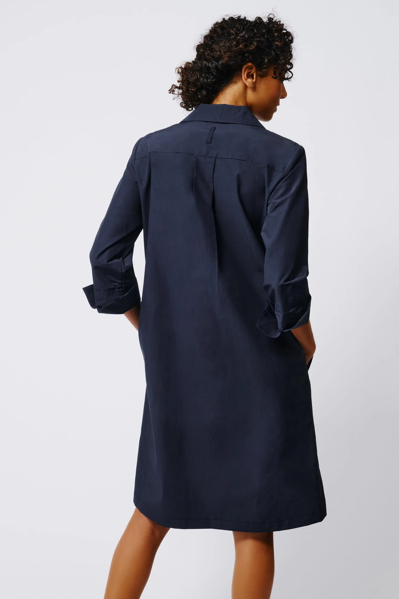 Cecil Collared V-Neck Dress - Navy Broadcloth