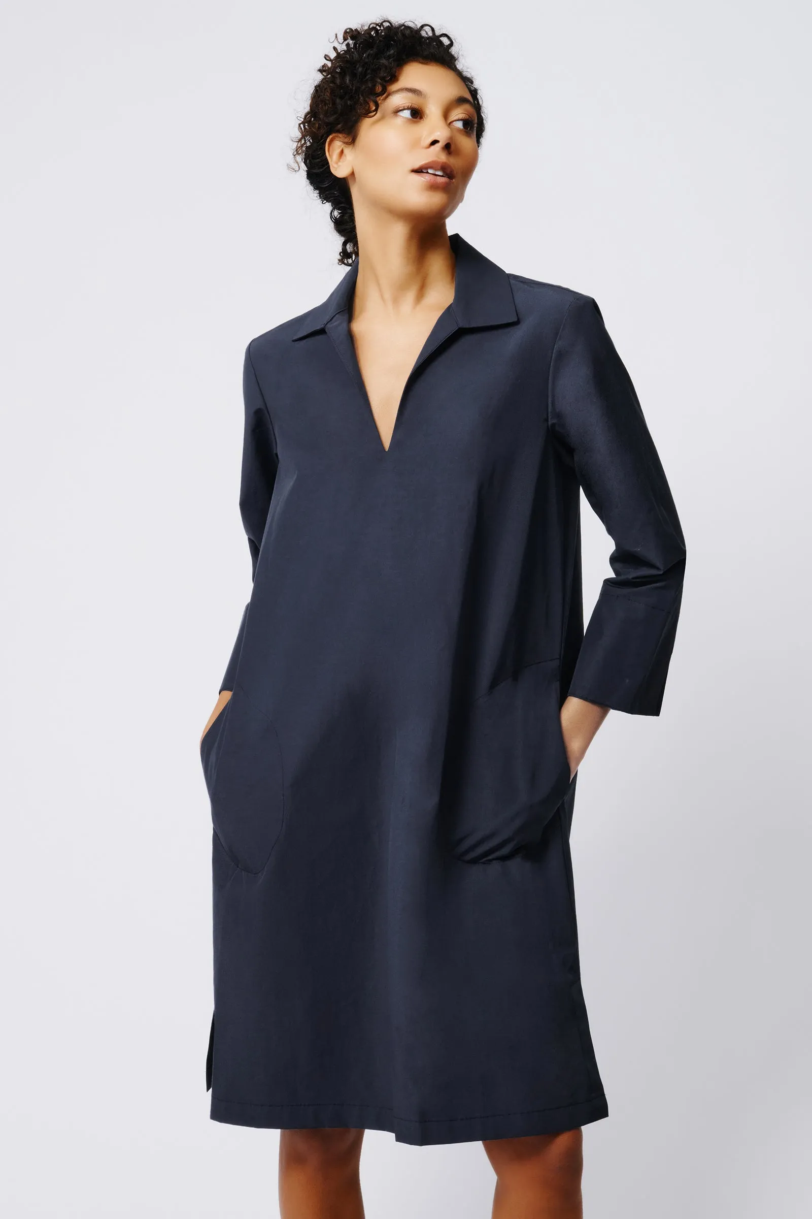 Cecil Collared V-Neck Dress - Navy Broadcloth