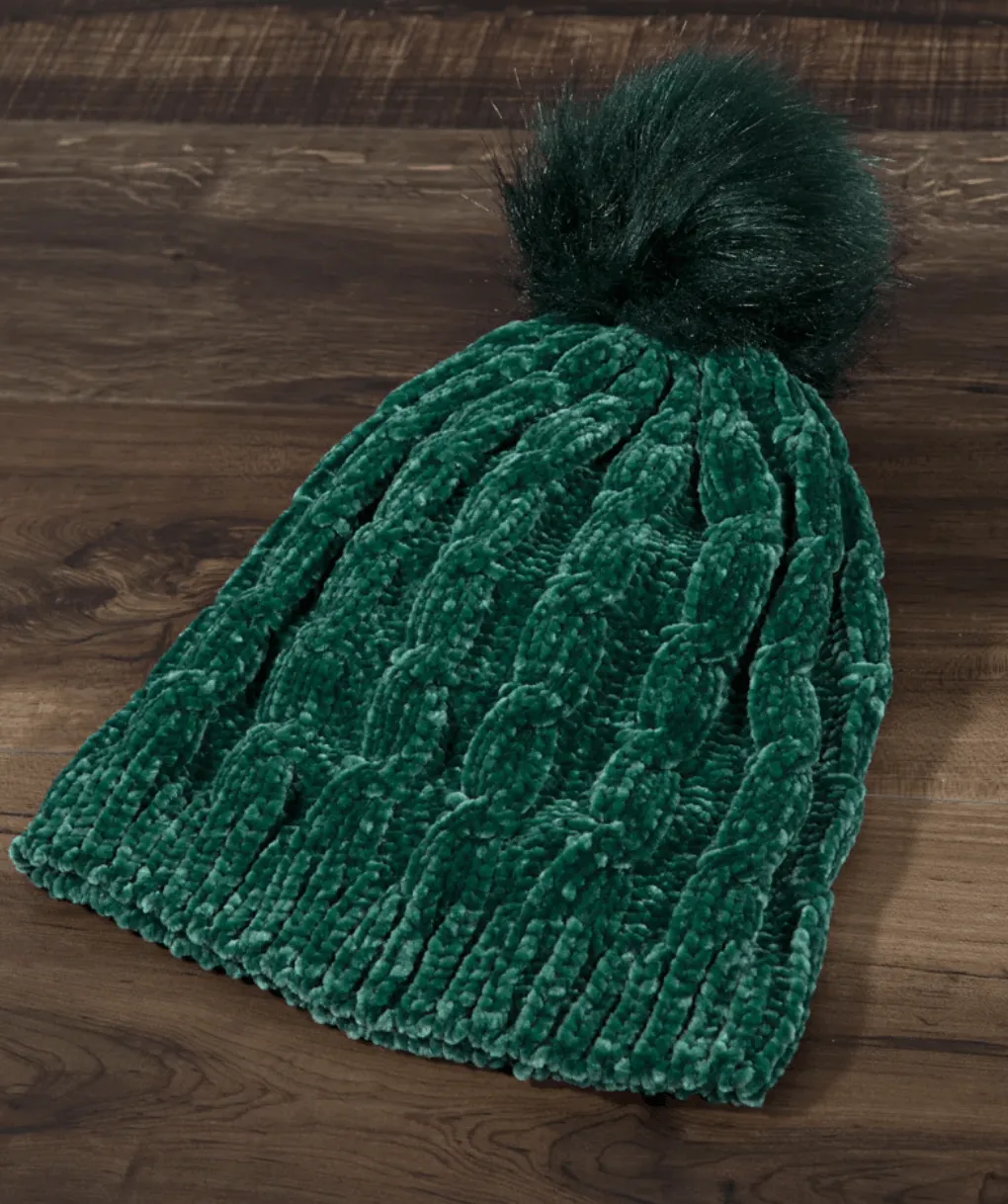 Chenille Soft Cable Knit Beanie Hat in Many Colors One Size 5013