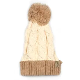 Chunky Pom Beanie (Cream/Mocha)