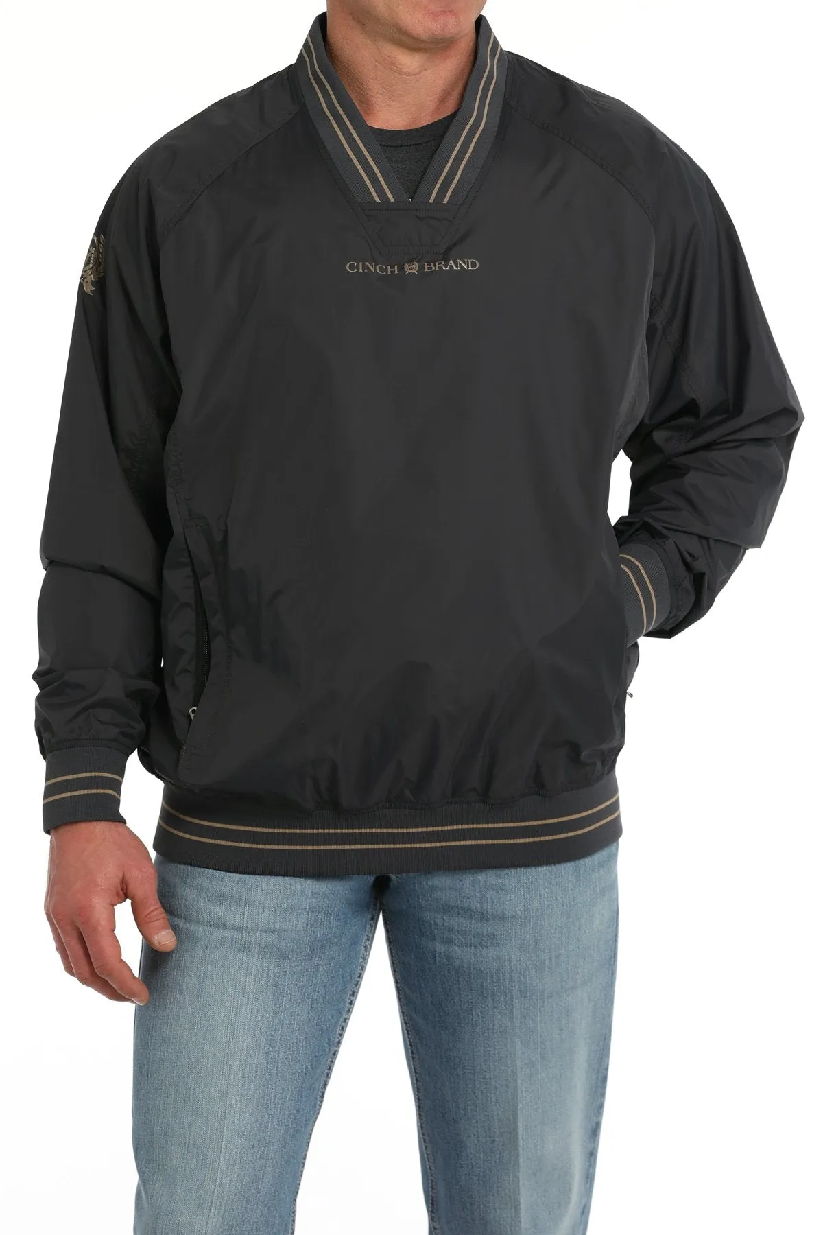 Cinch Men's Vintage Nylon Pullover Windbreaker in Charcoal