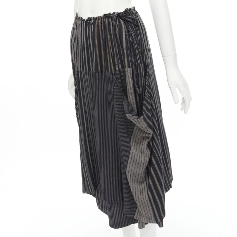 COMME DES GARCONS 1980's Vintage grey stripes deconstructed draped layered skirt