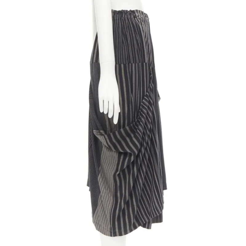 COMME DES GARCONS 1980's Vintage grey stripes deconstructed draped layered skirt