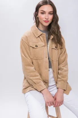 Corduroy Sherpa Lined Jacket in Tan