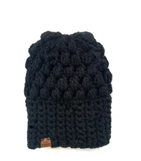 Crochet Puff Stitch Slouch Hat | Black