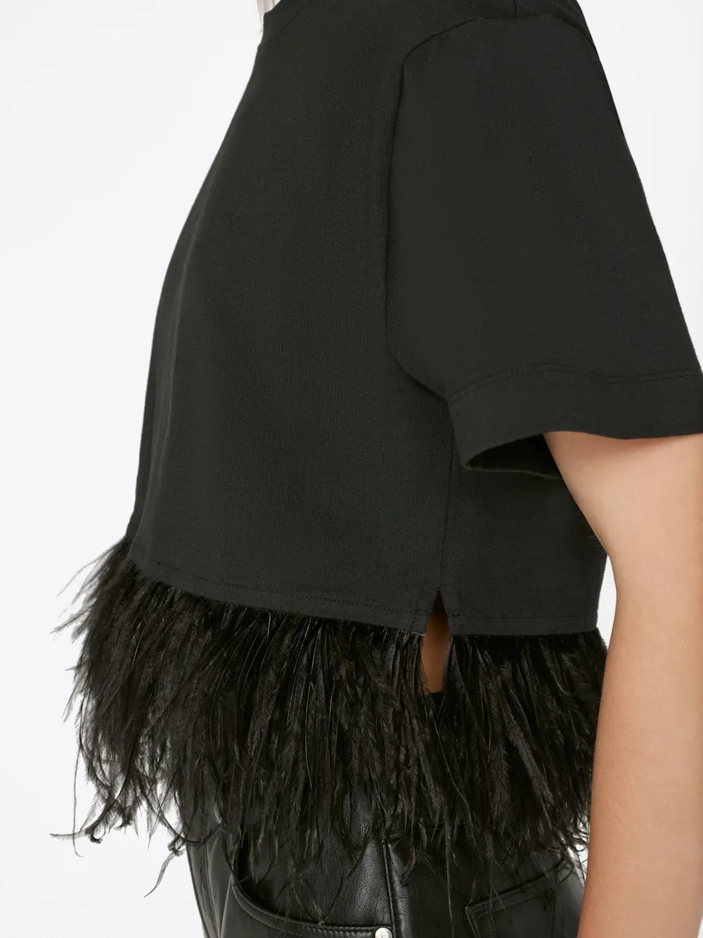 Cropped Feather Tee -- Noir