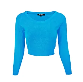 Cropped Long Sleeve Sweater in Turquoise