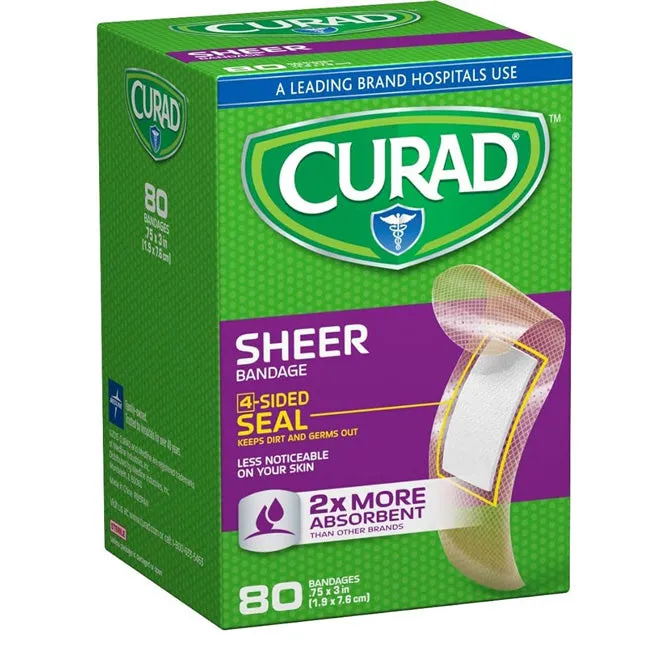 Curad Sheer Adhesive Bandages 0.75" x 3" Size 80 Count