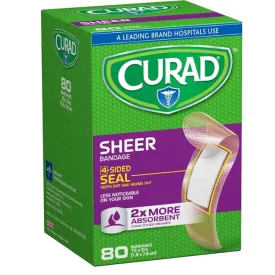 Curad Sheer Adhesive Bandages 0.75" x 3" Size 80 Count