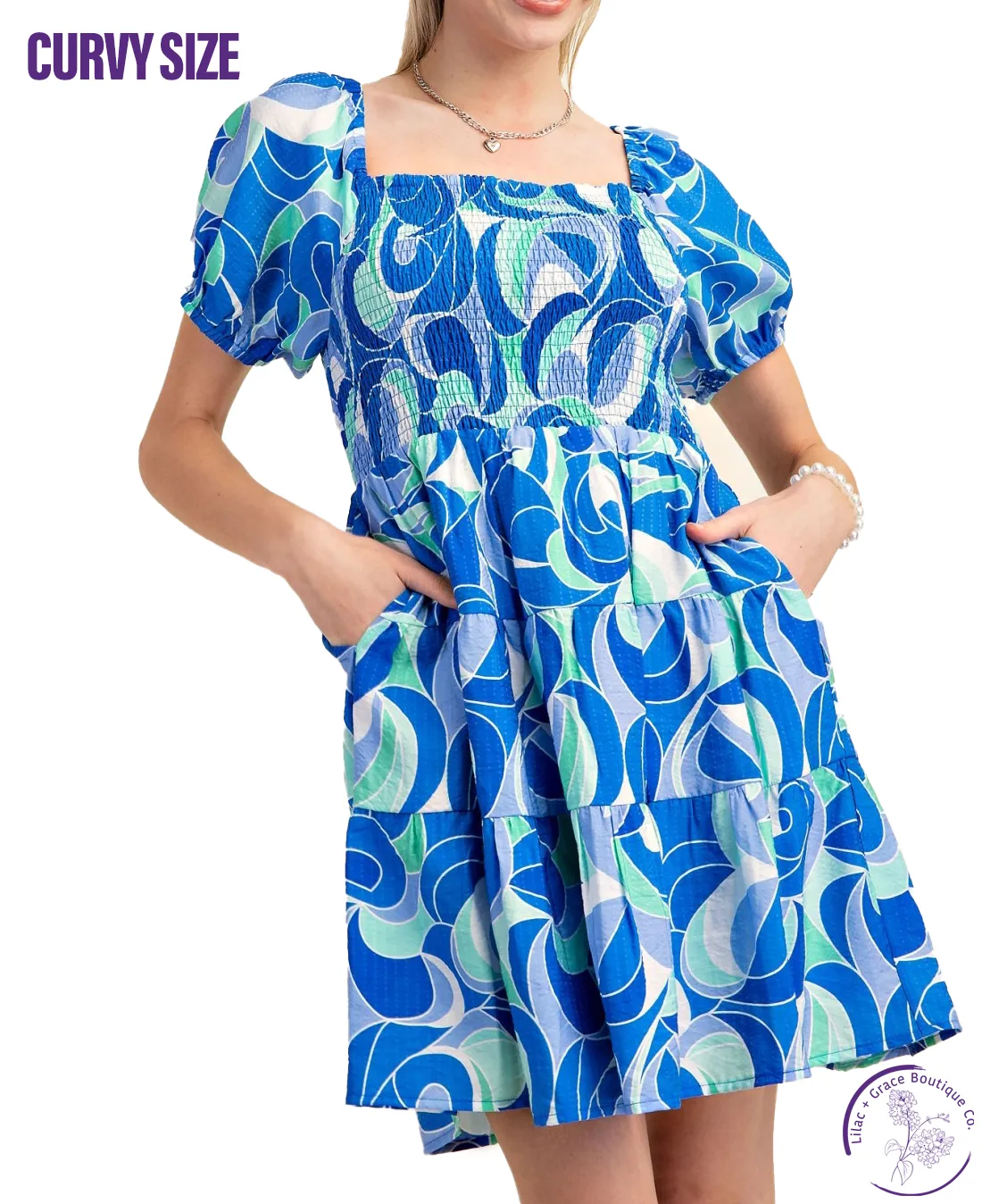 Curvy Vivid Impressions Babydoll Smocked Tiered Dress