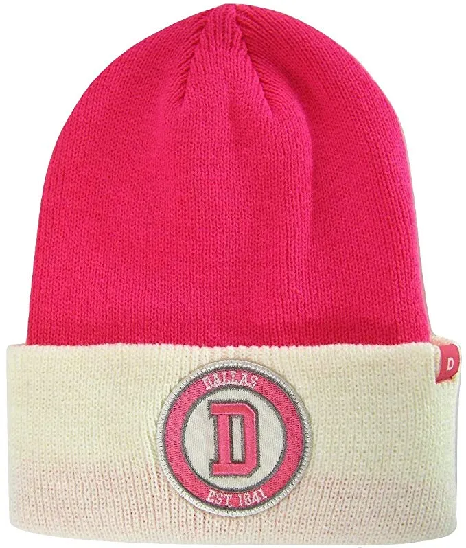 Dallas Texas D Patch Cuff Knit Winter Beanie Hat (Pink/White)