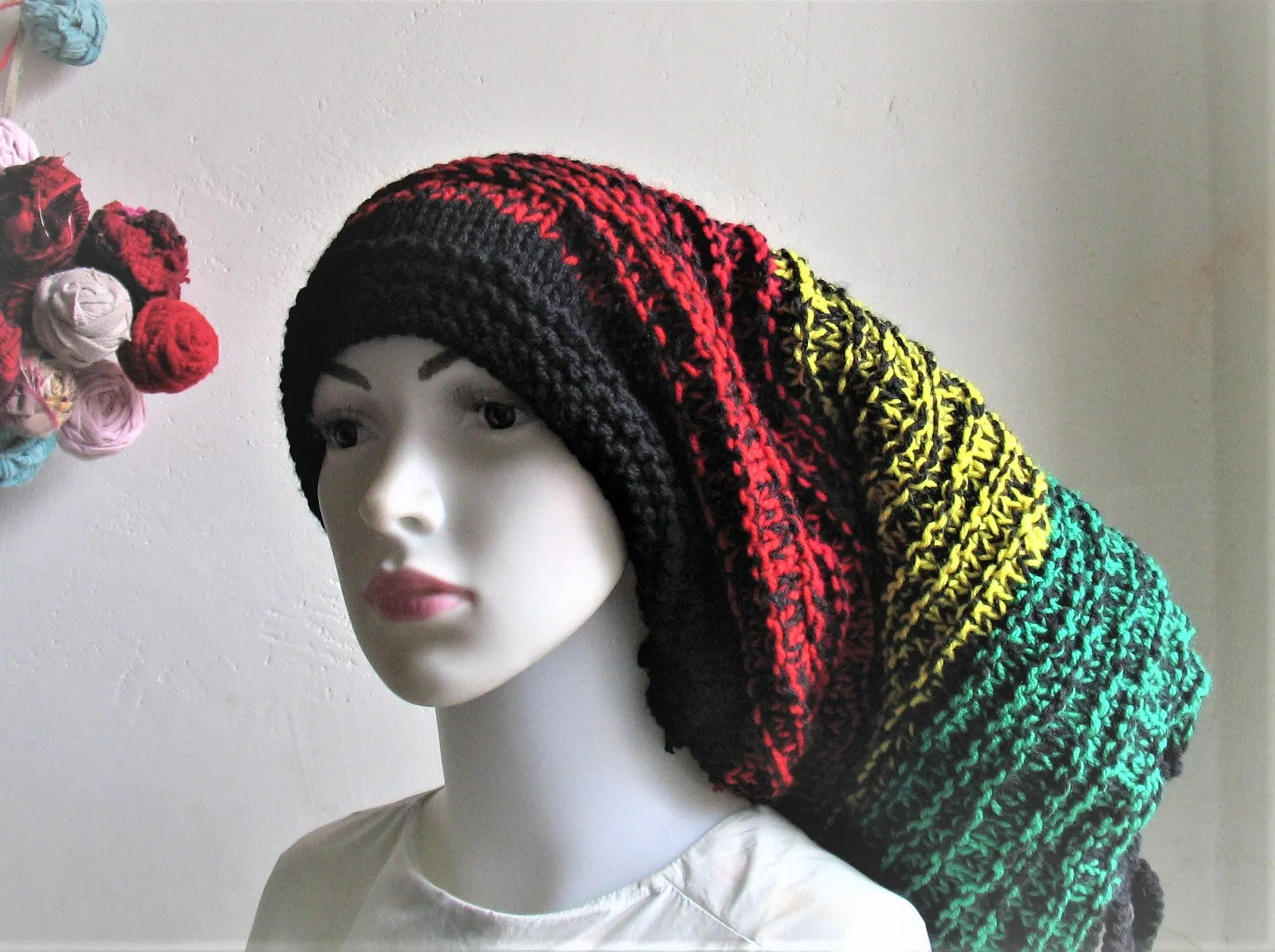 Dreads Long Tube Hat Beanie Dreadlock Sock Oversized Slouchy Unisex Winter Slouchy Hat Knit Rasta Tam Hippie Boho Headband Dreadstyles  Buggy Hat Dreads reggae Bob Marley Hat