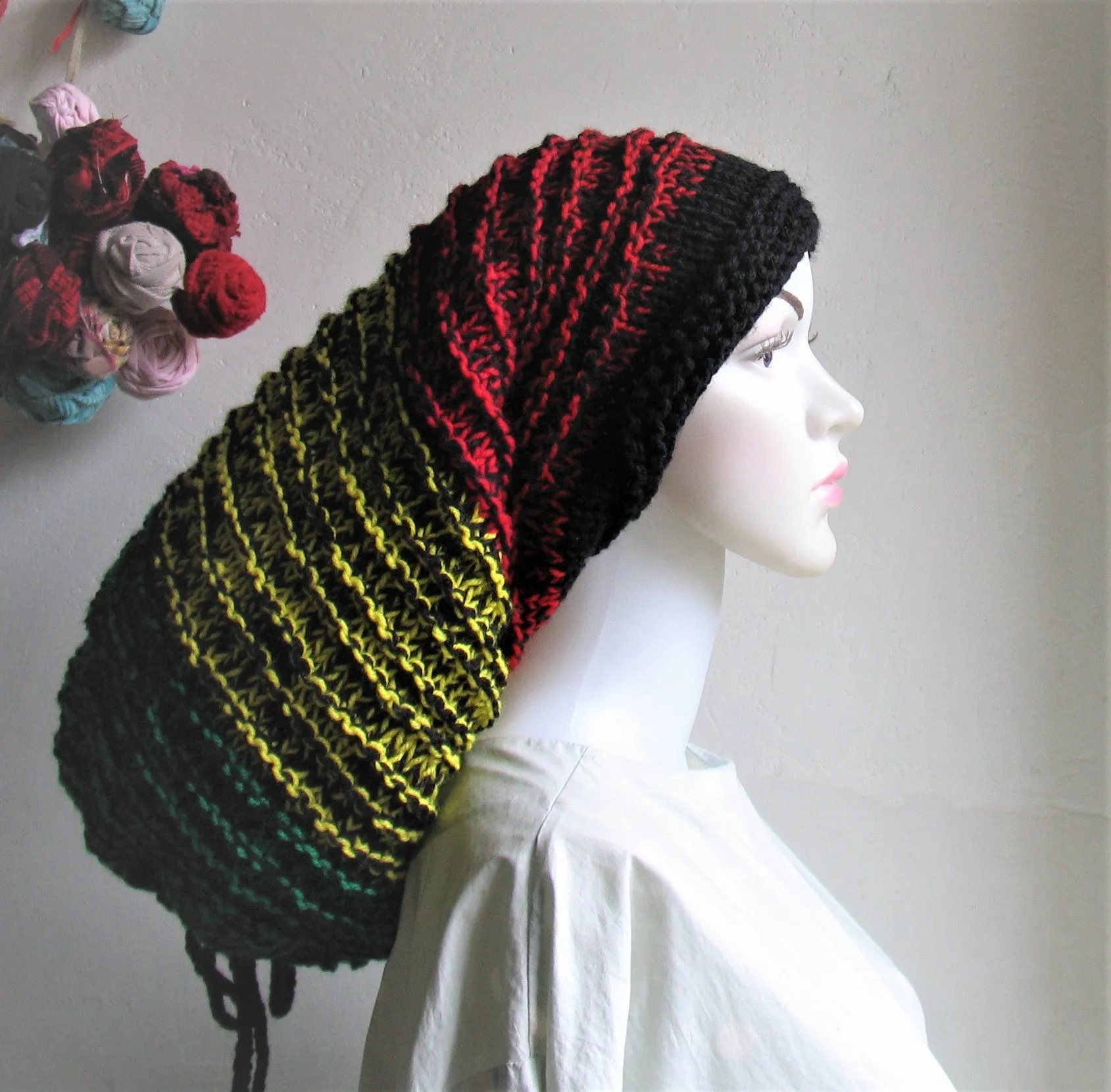 Dreads Long Tube Hat Beanie Dreadlock Sock Oversized Slouchy Unisex Winter Slouchy Hat Knit Rasta Tam Hippie Boho Headband Dreadstyles  Buggy Hat Dreads reggae Bob Marley Hat