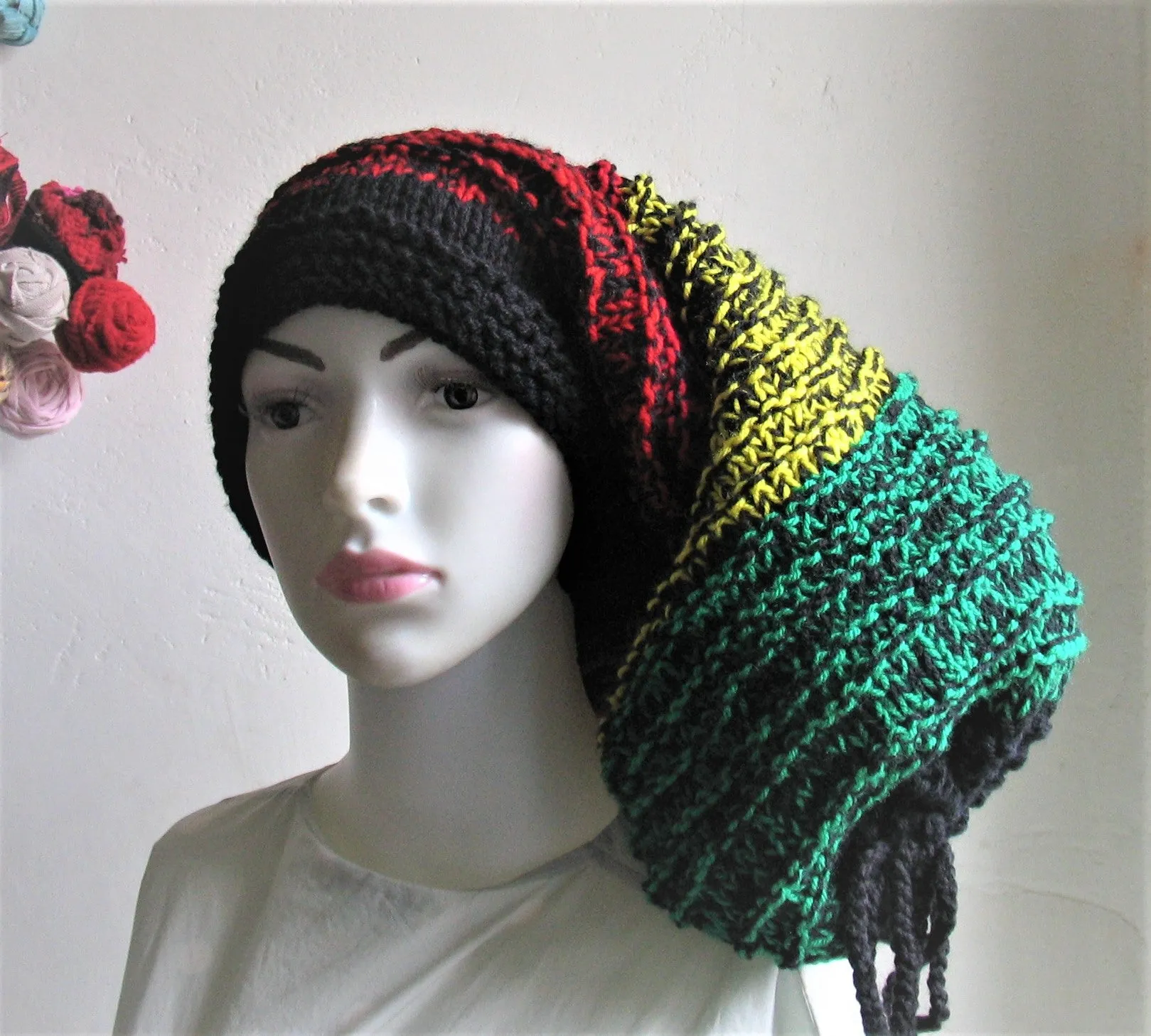 Dreads Long Tube Hat Beanie Dreadlock Sock Oversized Slouchy Unisex Winter Slouchy Hat Knit Rasta Tam Hippie Boho Headband Dreadstyles  Buggy Hat Dreads reggae Bob Marley Hat