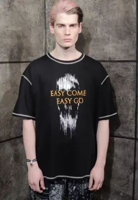 Easy slogan tee golden foil graffiti t-shirt punk top black