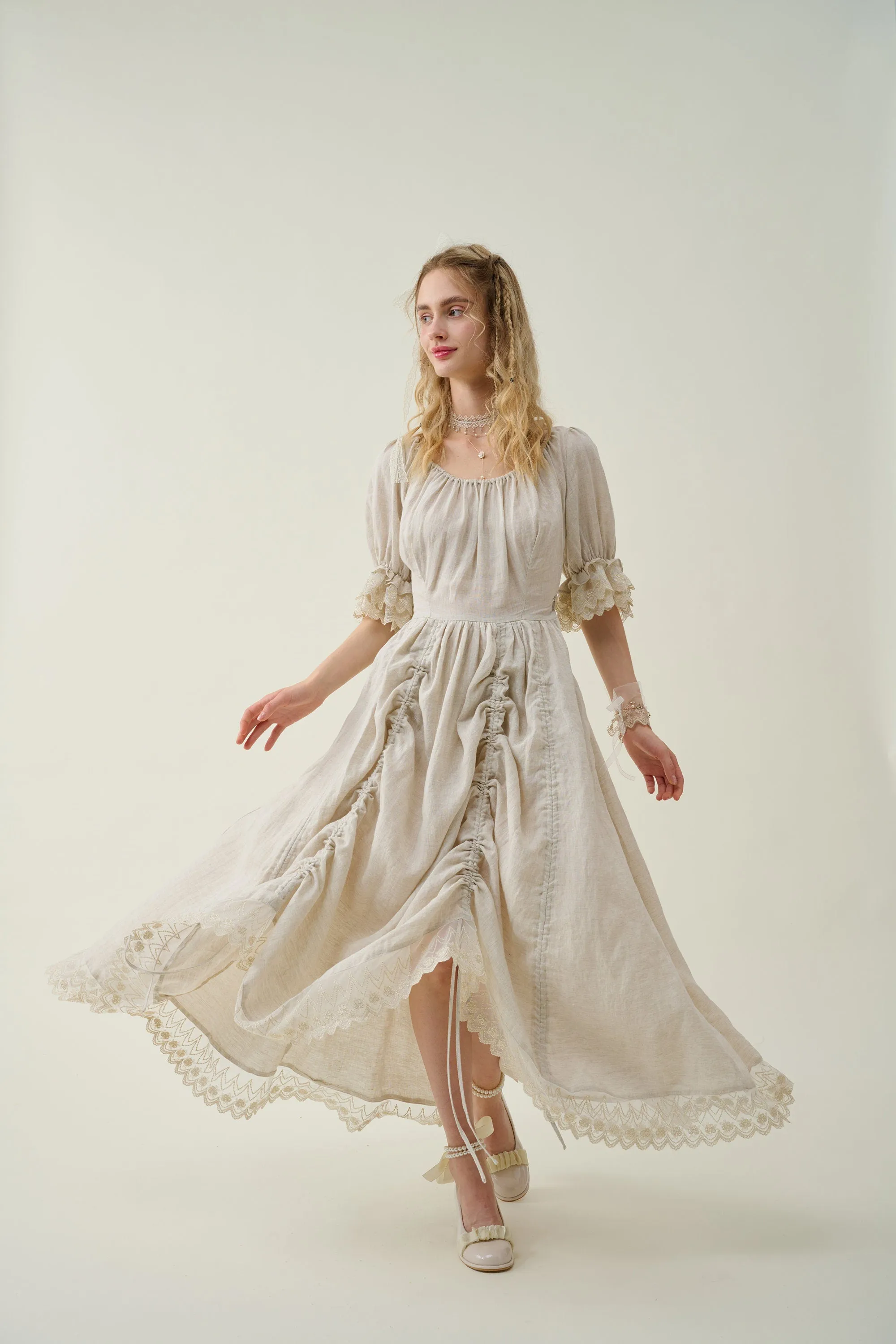 Elowen 27 | Lace Linen dress gown ( 2 way to wear )