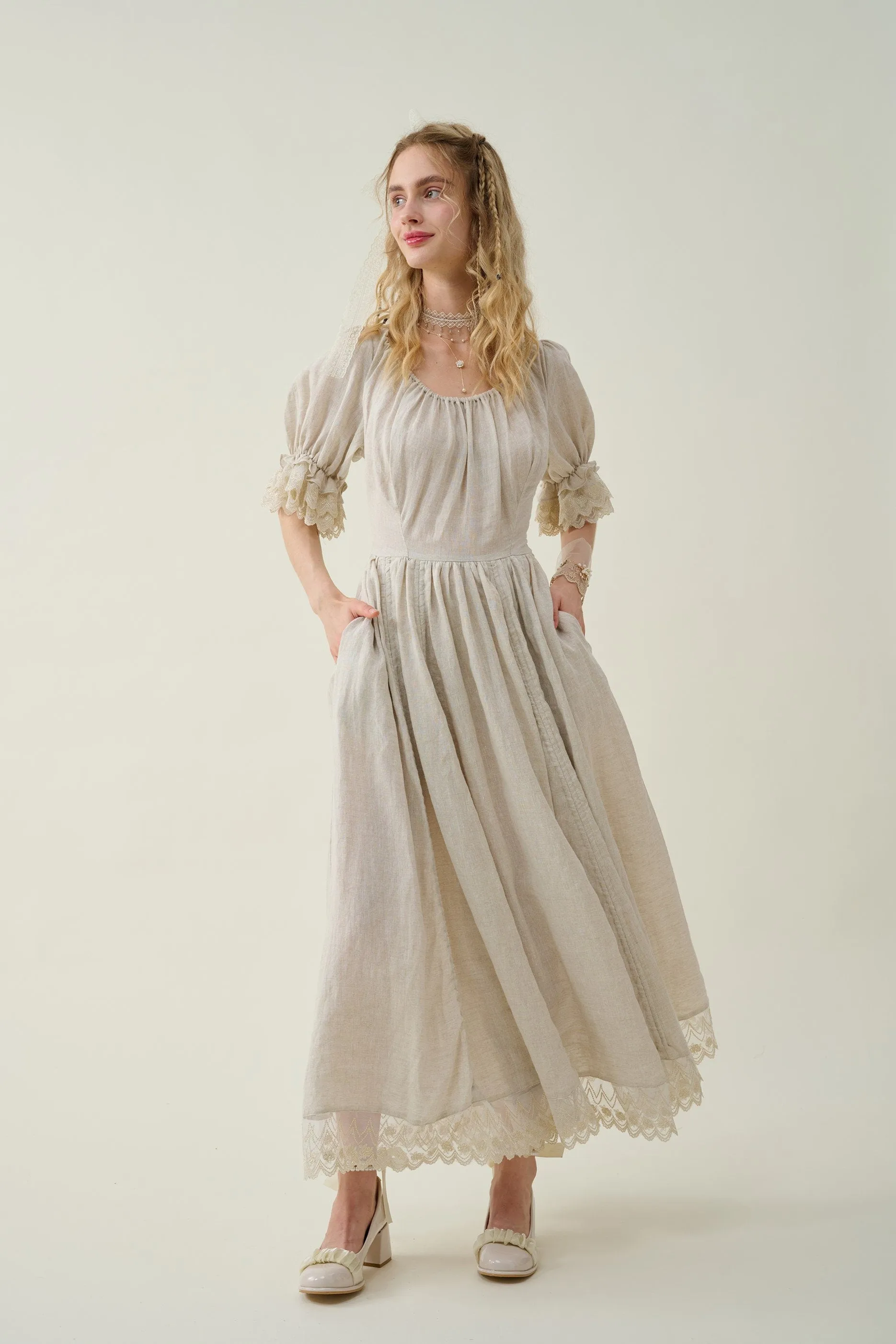 Elowen 27 | Lace Linen dress gown ( 2 way to wear )