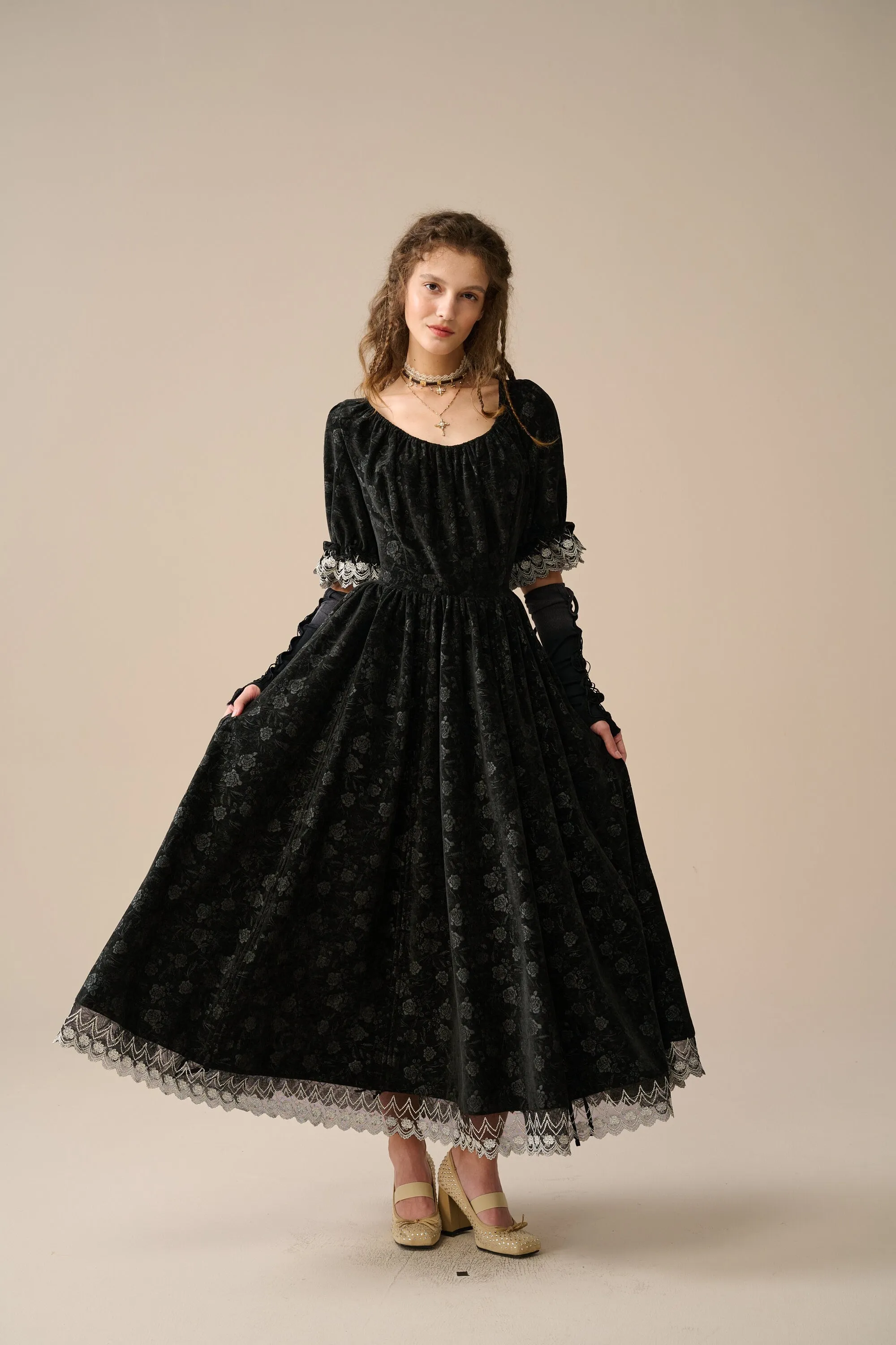 Elowen 27 | Lace velvet dress gown ( 2 way to wear )