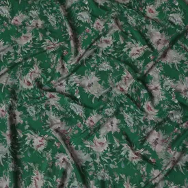 Emerald Flora Viscose Crepe Fabric - Lush Floral Print on Green, 110cm Width (India)  - D17653