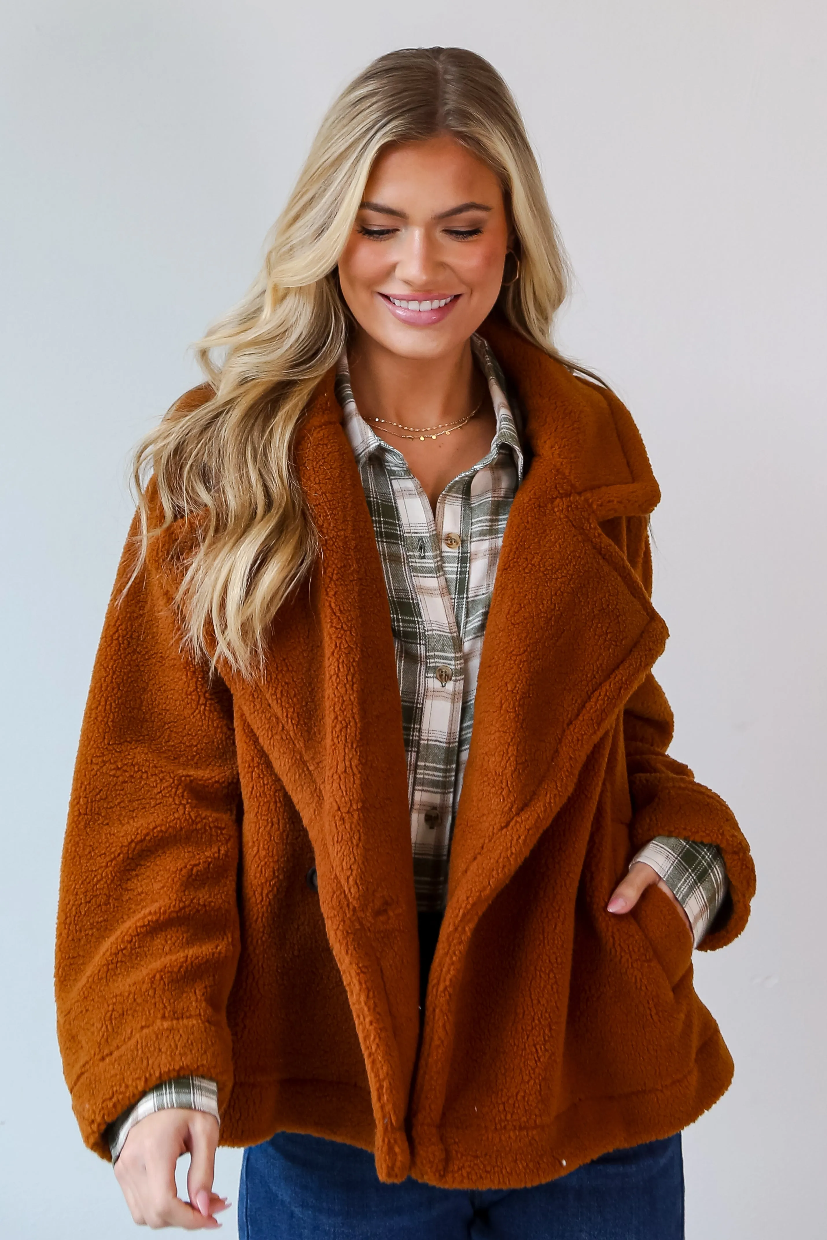 FINAL SALE - Staying Toasty Camel Sherpa Jacket - DOORBUSTER