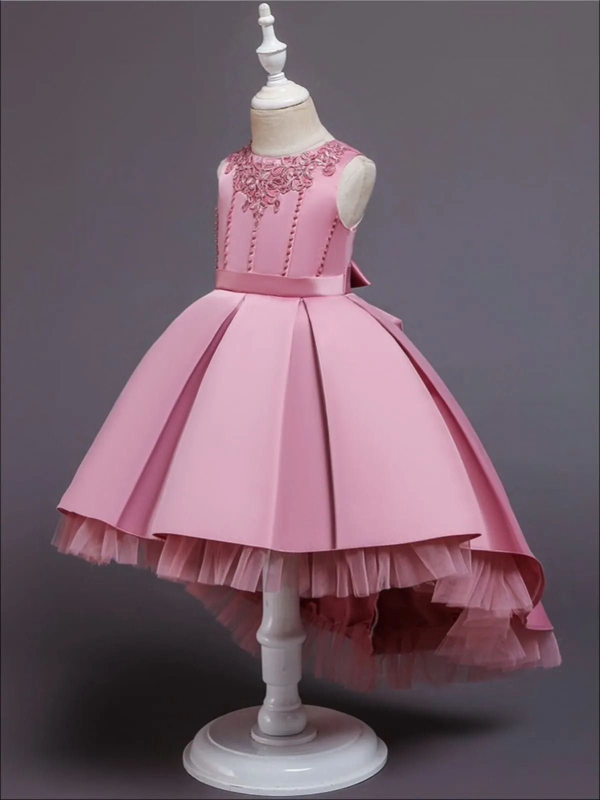 Girls Pleated Tulle Hi-Lo Special Occasion Dress