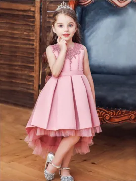 Girls Pleated Tulle Hi-Lo Special Occasion Dress