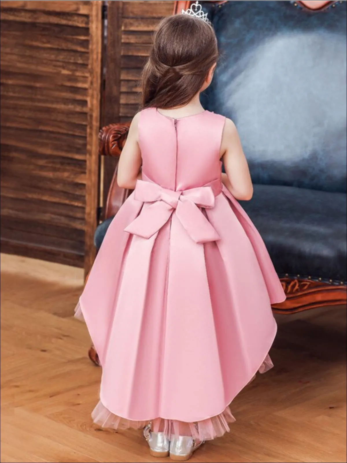 Girls Pleated Tulle Hi-Lo Special Occasion Dress