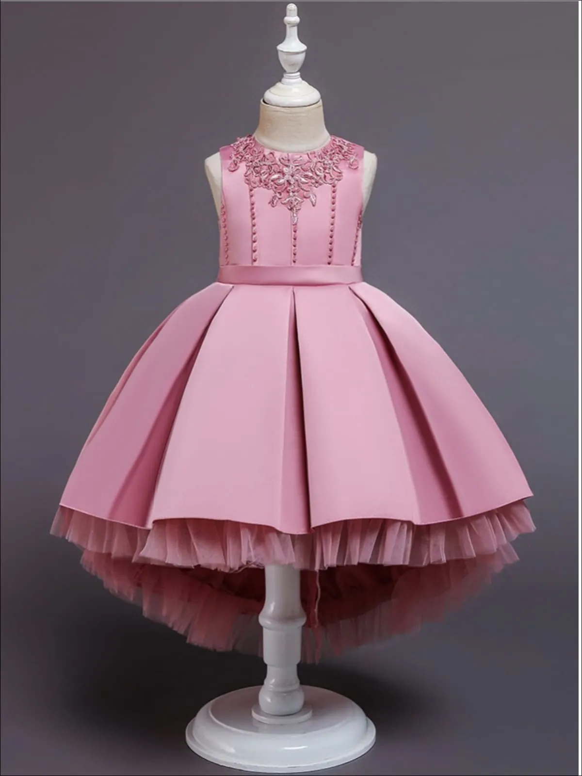 Girls Pleated Tulle Hi-Lo Special Occasion Dress