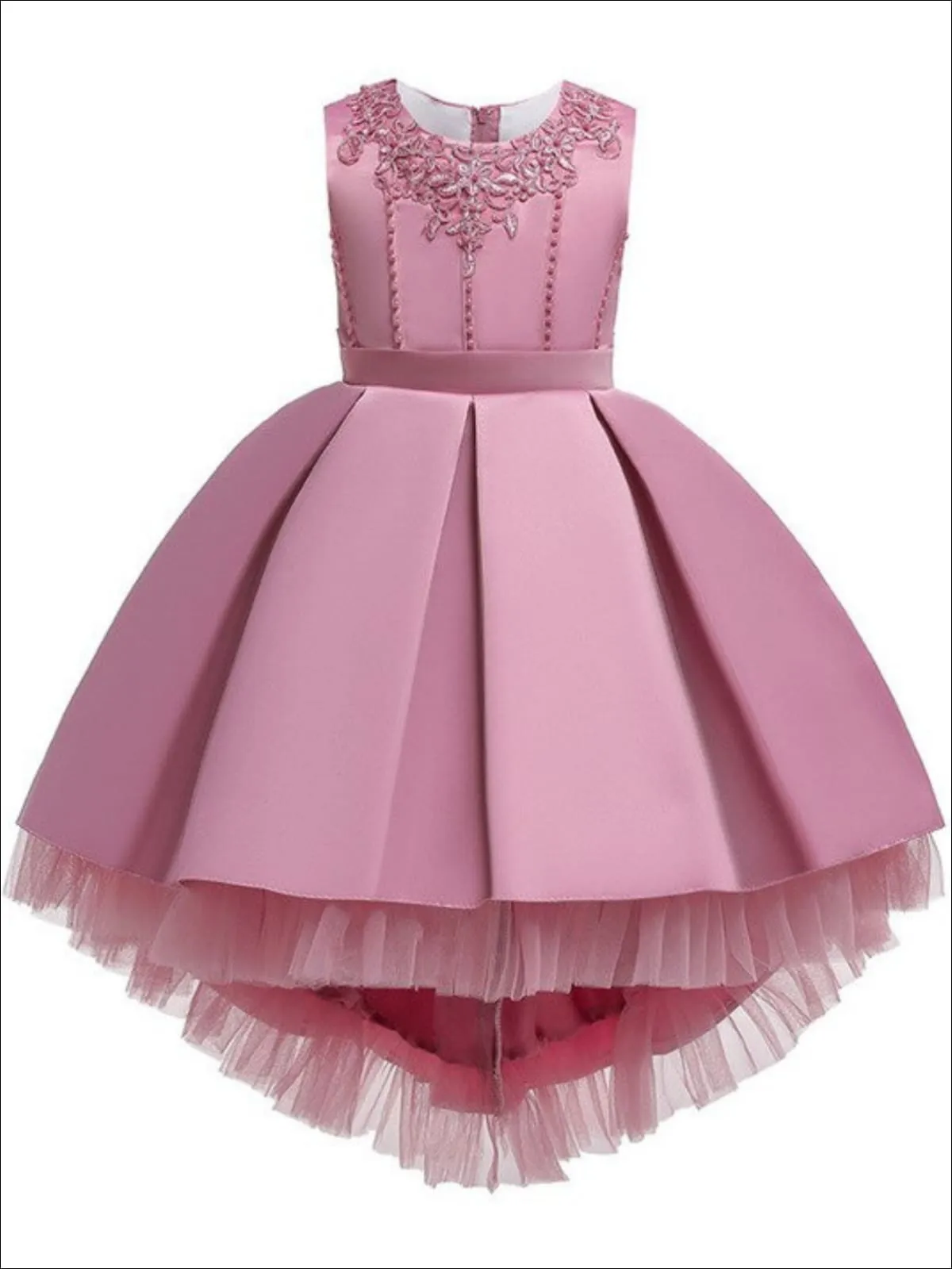 Girls Pleated Tulle Hi-Lo Special Occasion Dress