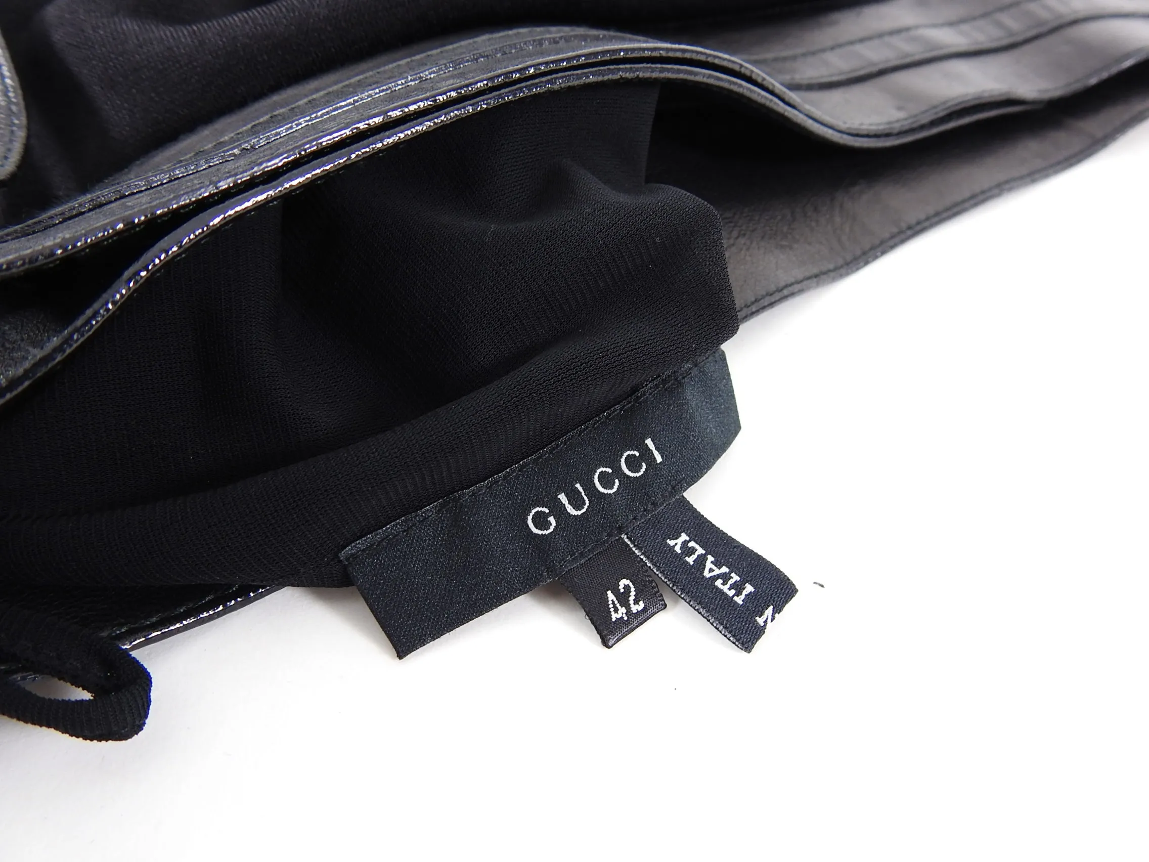 Gucci Black Leather Waist Tie Rayon Wrap Skirt - M