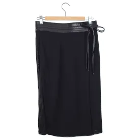 Gucci Black Leather Waist Tie Rayon Wrap Skirt - M