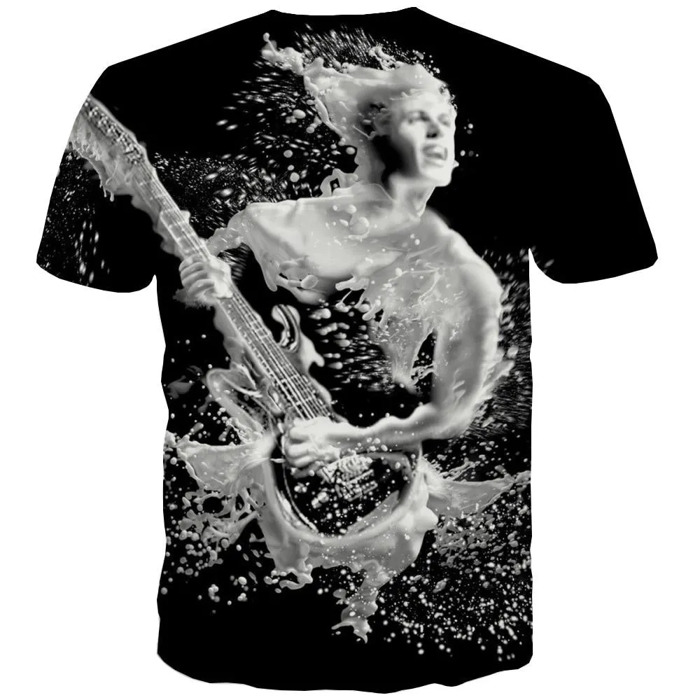 Guitar T shirts Men Music T-shirts 3d Wooden T shirts Funny Metal Shirt Print